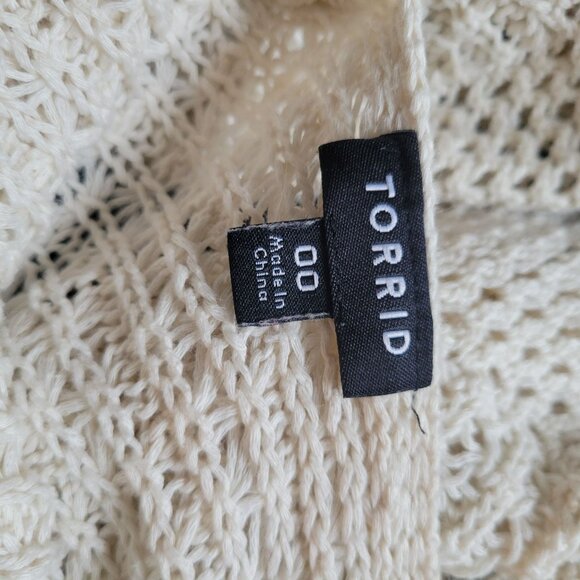 Torrid Open Front Crochet Fringe Cardigan Kimono Ivory Size 00 L - Picture 6 of 7